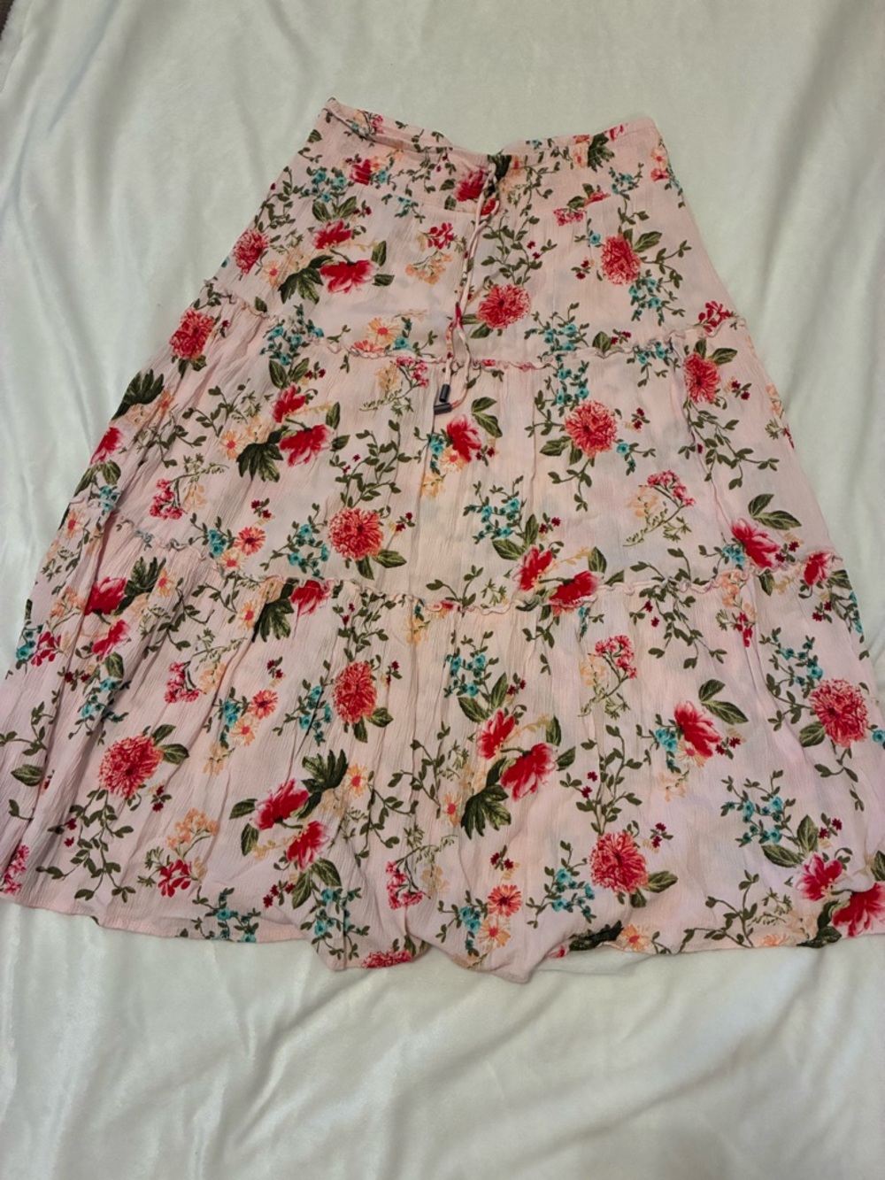 Floral Tiered A-Line Skirt - Pink Floral